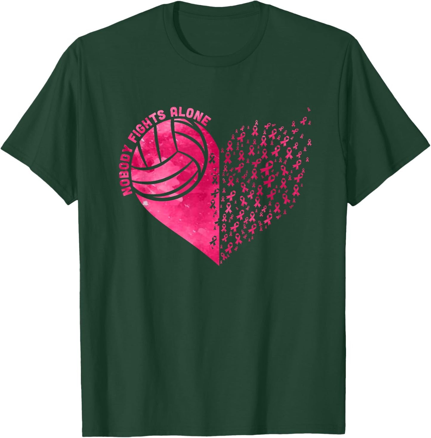 Nobody Fights Alone Pink Volleyball Breast Cancer Awareness T-Shirt - T-Shirt | Forest