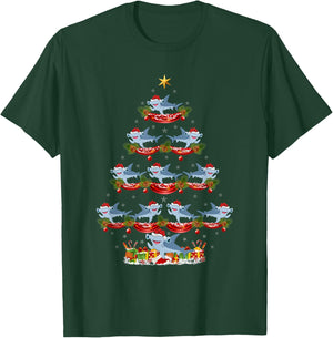 Xmas Holiday Santa Hammerhead Shark Christmas Tree T-Shirt - T-Shirt | Forest
