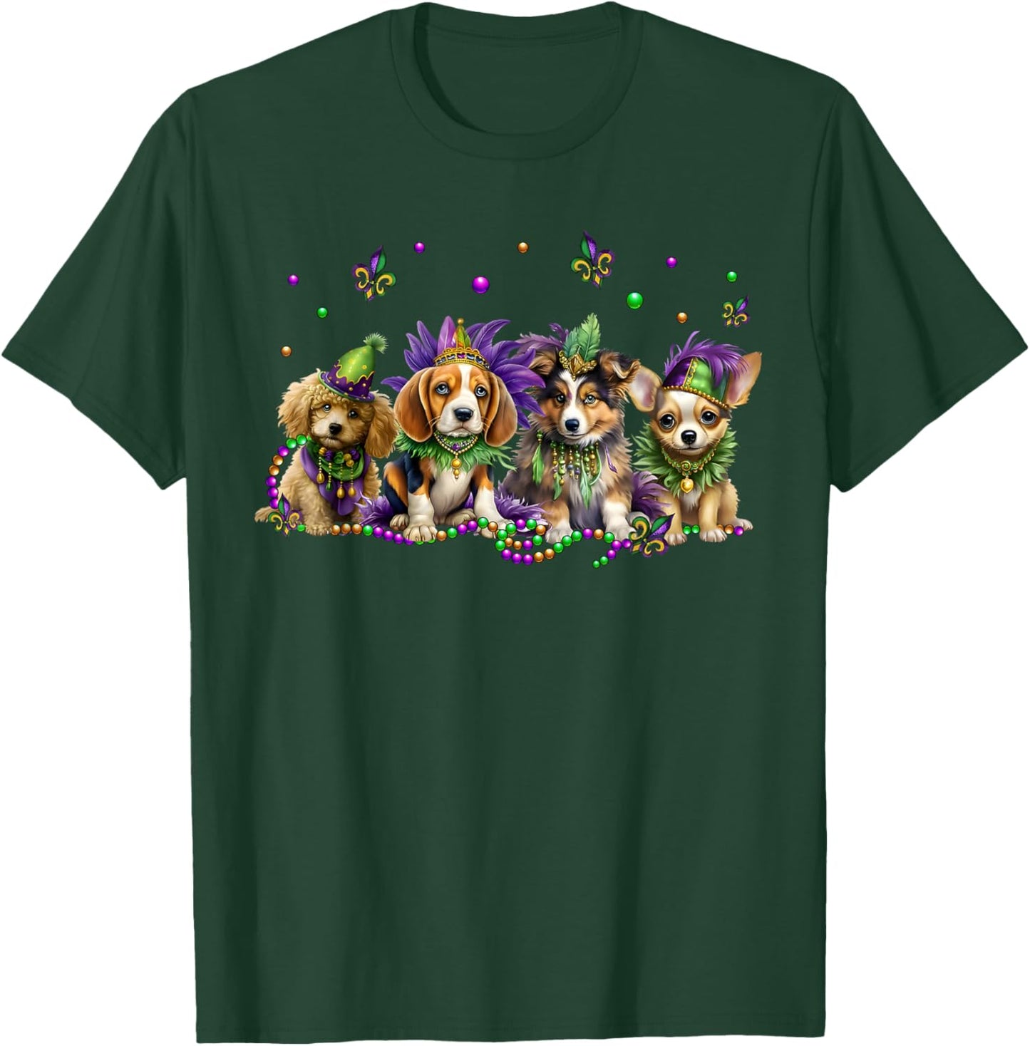 Mardi Gras Dogs Parade Carnival Mask New Orleans Beads T-Shirt - T-Shirt | Forest