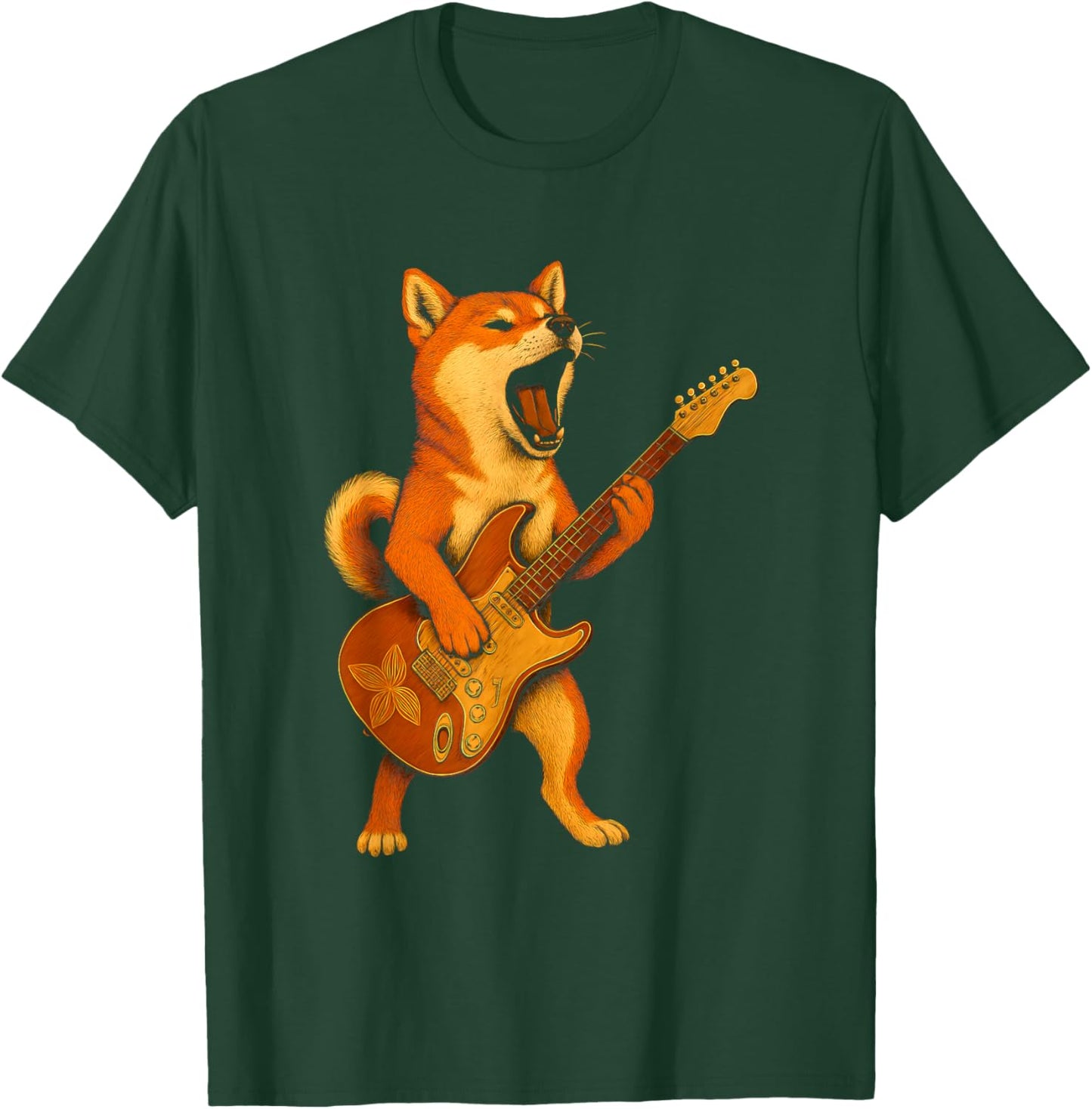 Shiba Inu Playing Electric Guitar T-Shirt - T-Shirt | Forest