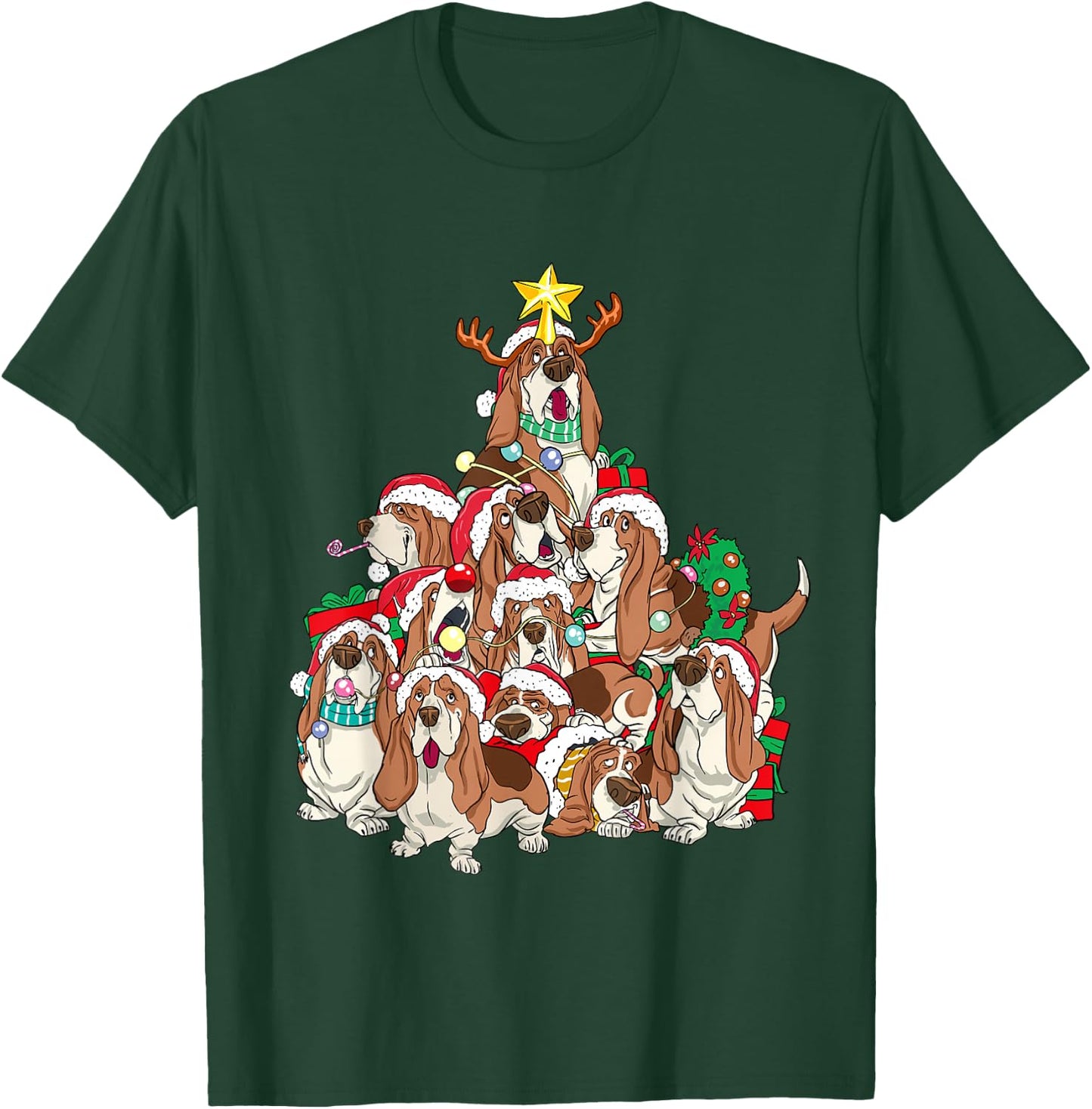 Basset Hound Shirt Dog Christmas Tree Basset Hound Lovers T-Shirt - T-Shirt | Forest