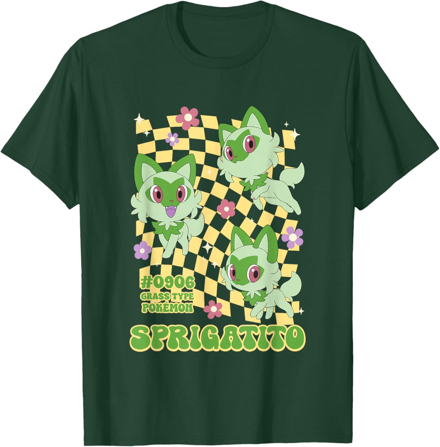 Pokémon Sprigatito #0906 Grass Type Pokemon Retro Chest Logo T-Shirt - T-Shirt | Forest