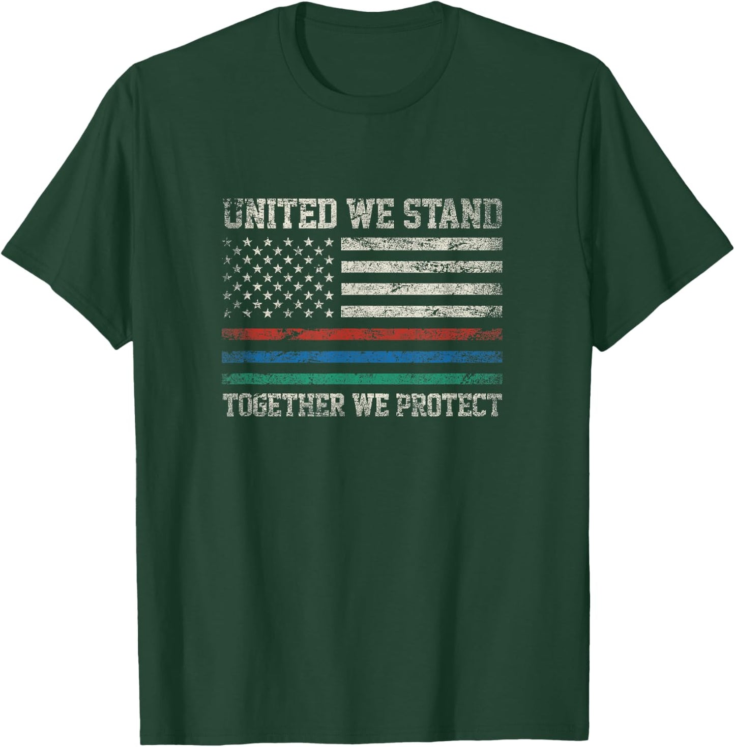 Thin Blue Red Green Line American Flag Support T Shirt Men T-Shirt - T-Shirt | Forest