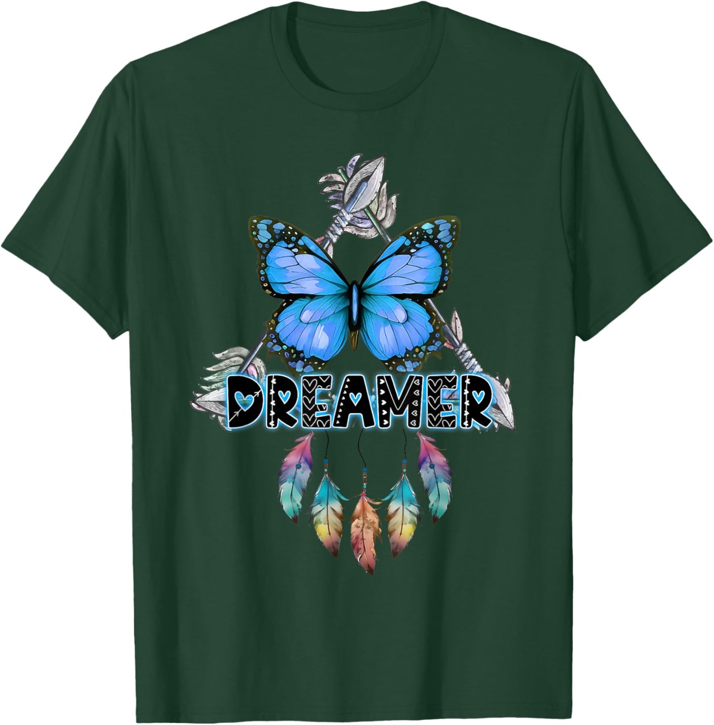 Butterfly Dream Catcher Feathers Inspirational Quotes Saying T-Shirt - T-Shirt | Forest
