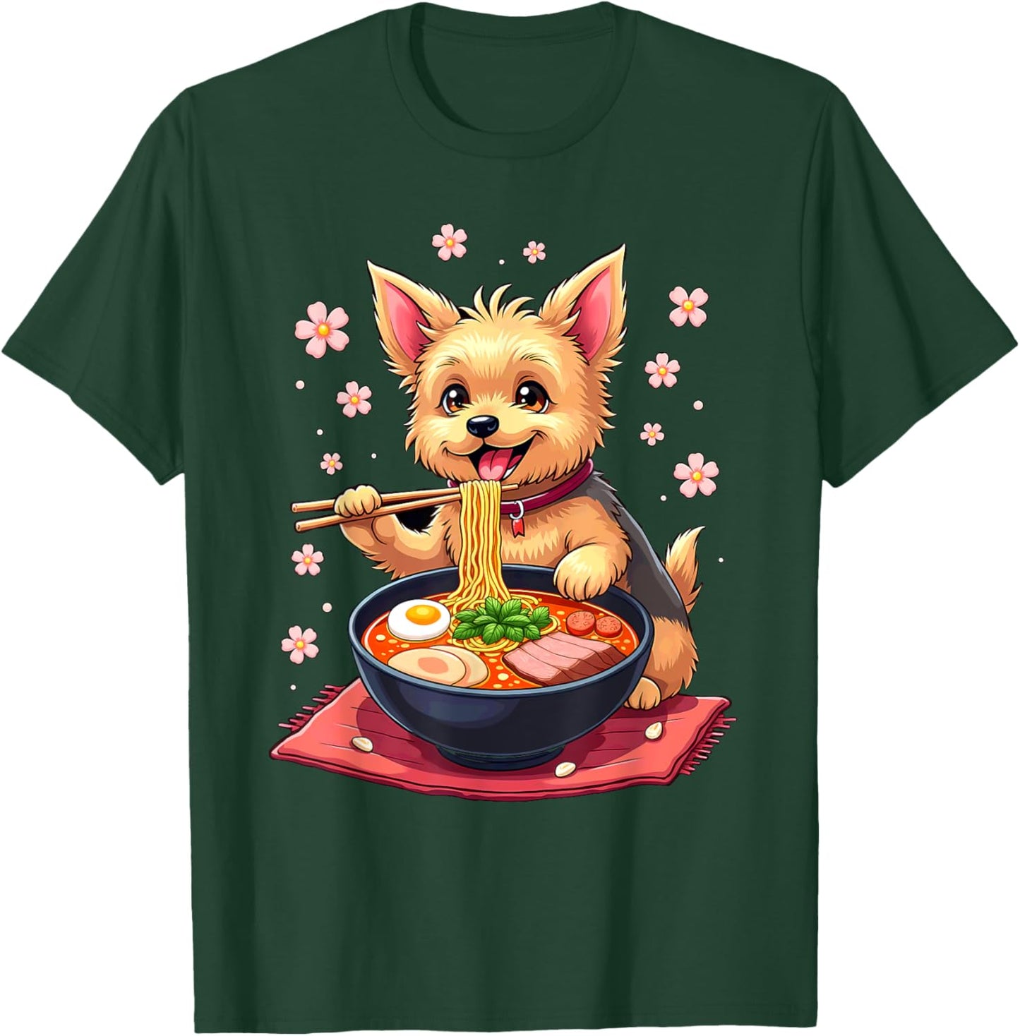 Japanese Kawaii Yorkie Dog Eating Ramen T-Shirt - T-Shirt | Forest