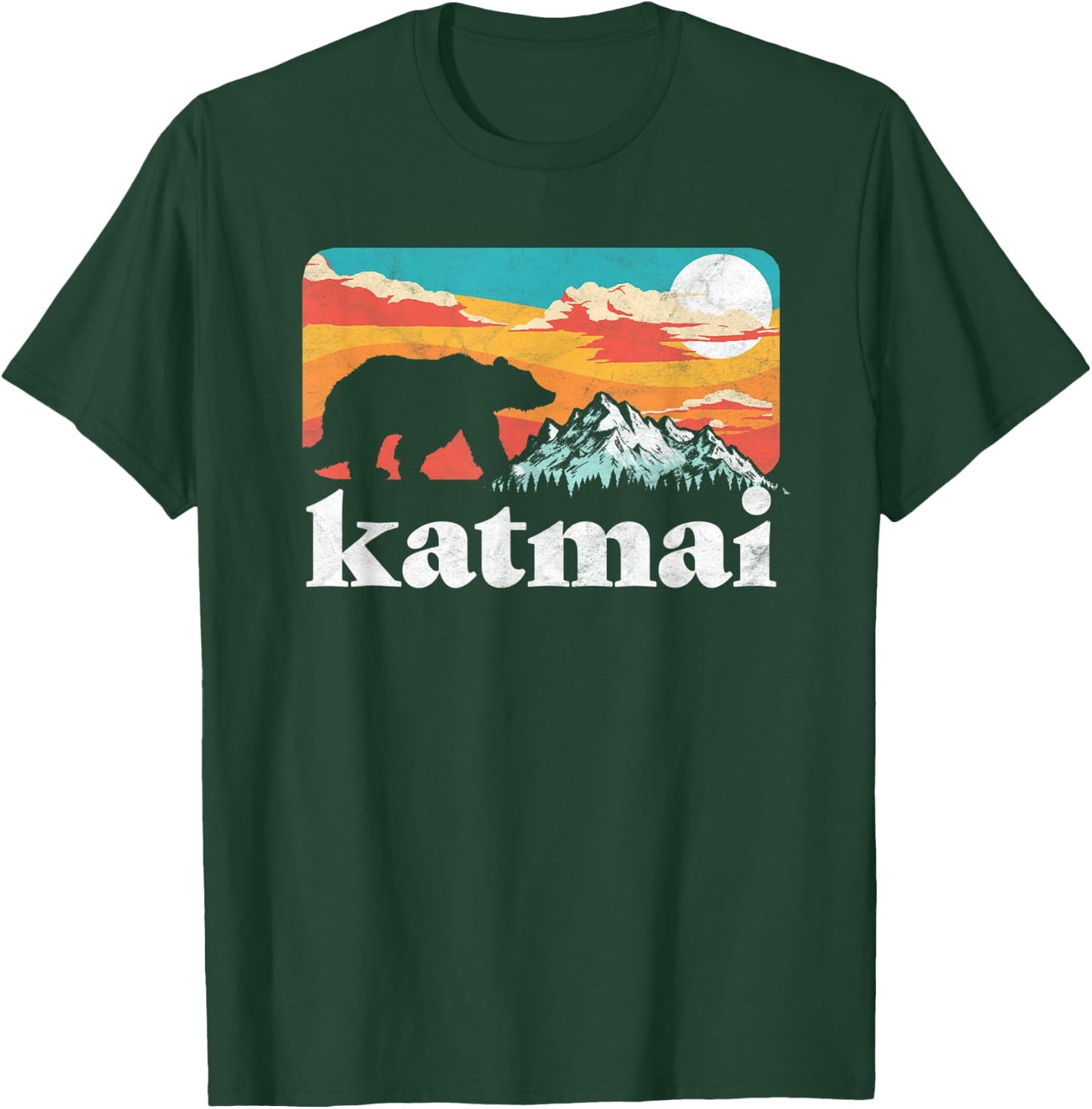 Katmai Alaska Retro Bear & Mountain Vintage 80s Graphic T-Shirt - T-Shirt | Forest