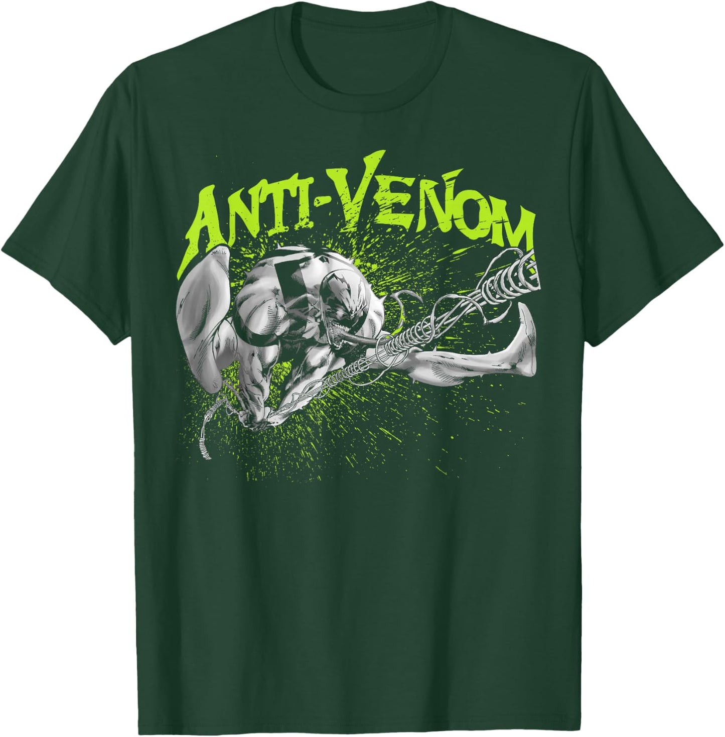 Marvel Anti-Venom Green Splatter Web Swing Action Shot T-Shirt - T-Shirt | Forest