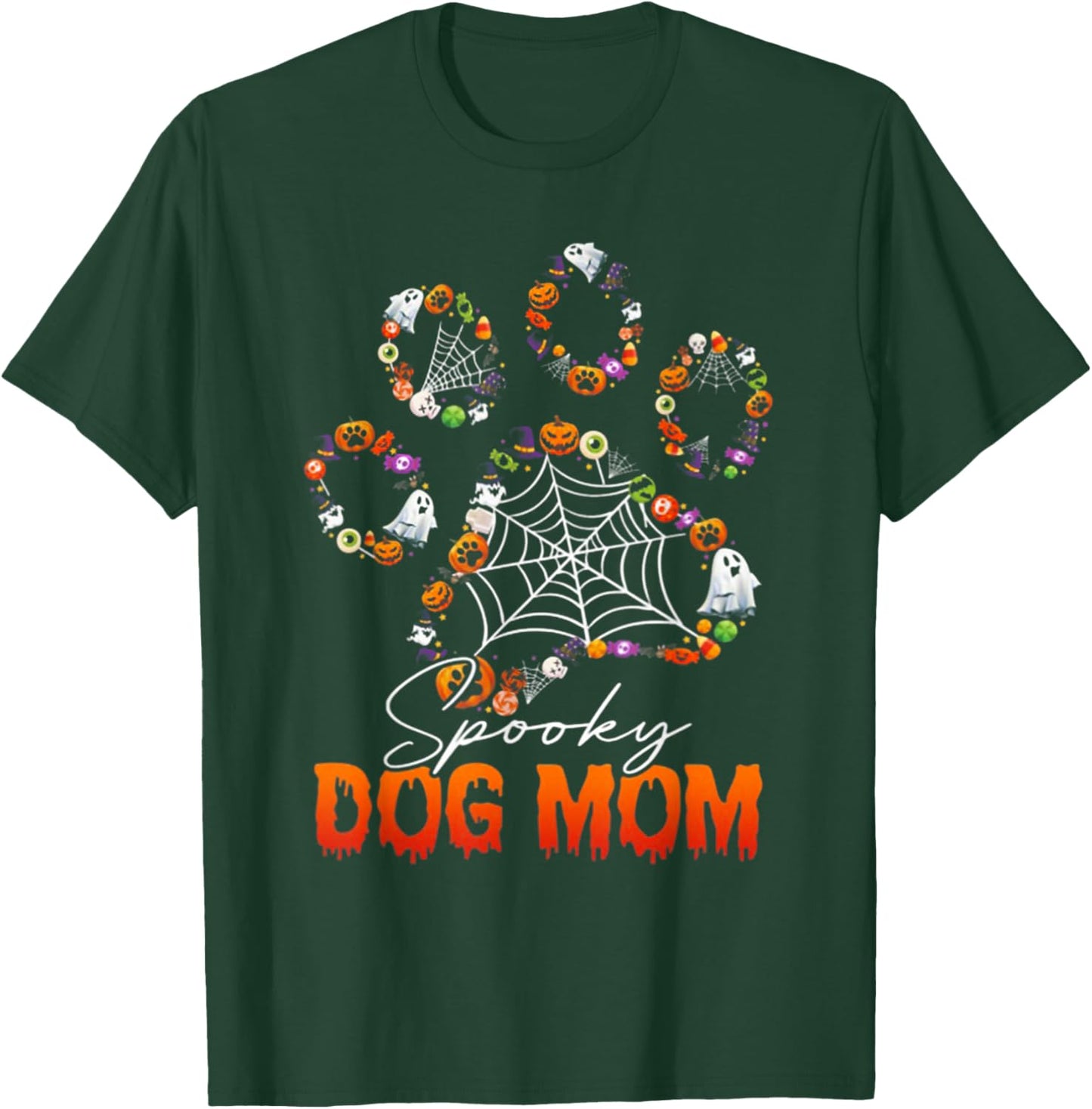 Spooky Dog Mom Cute Dog Paw Halloween T-Shirt - T-Shirt | Forest