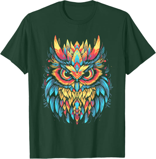 Flying Owl Futuristic Geometric Glitch Art Bird Lover T-Shirt - T-Shirt | Forest
