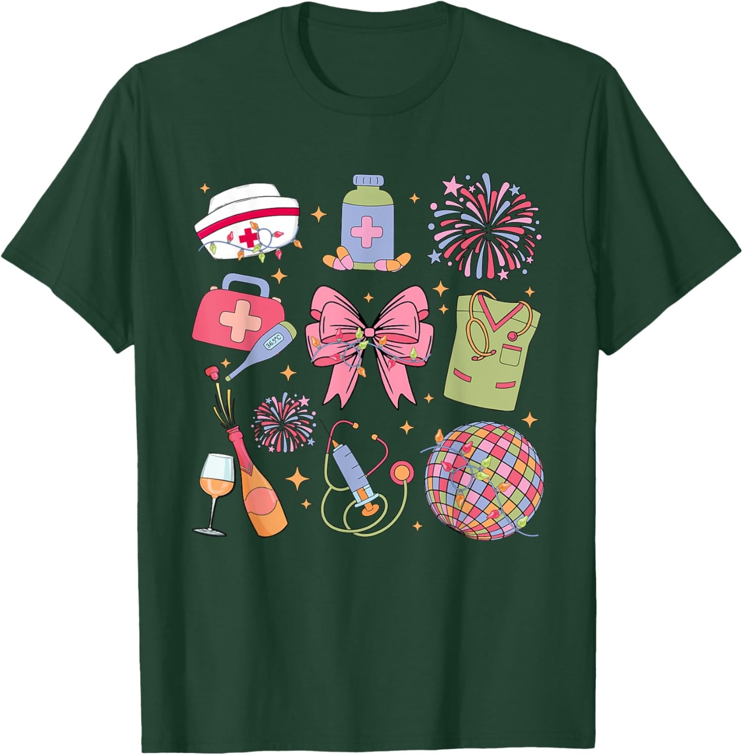 Groovy New year 2025 ER ICU Nurse Coquette Party T-Shirt - T-Shirt | Forest