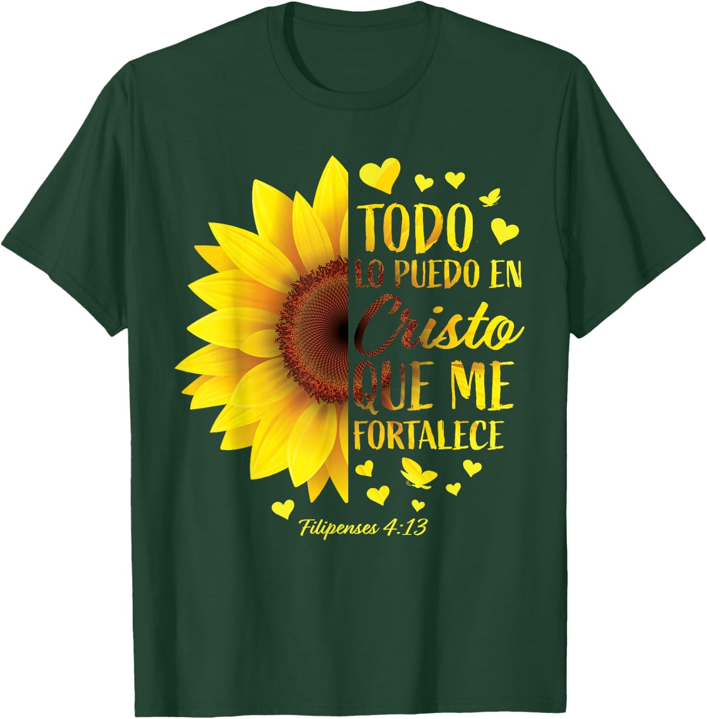 Christian Spanish Gift Women Religious Bible Verse Sunflower T-Shirt - T-Shirt | Forest