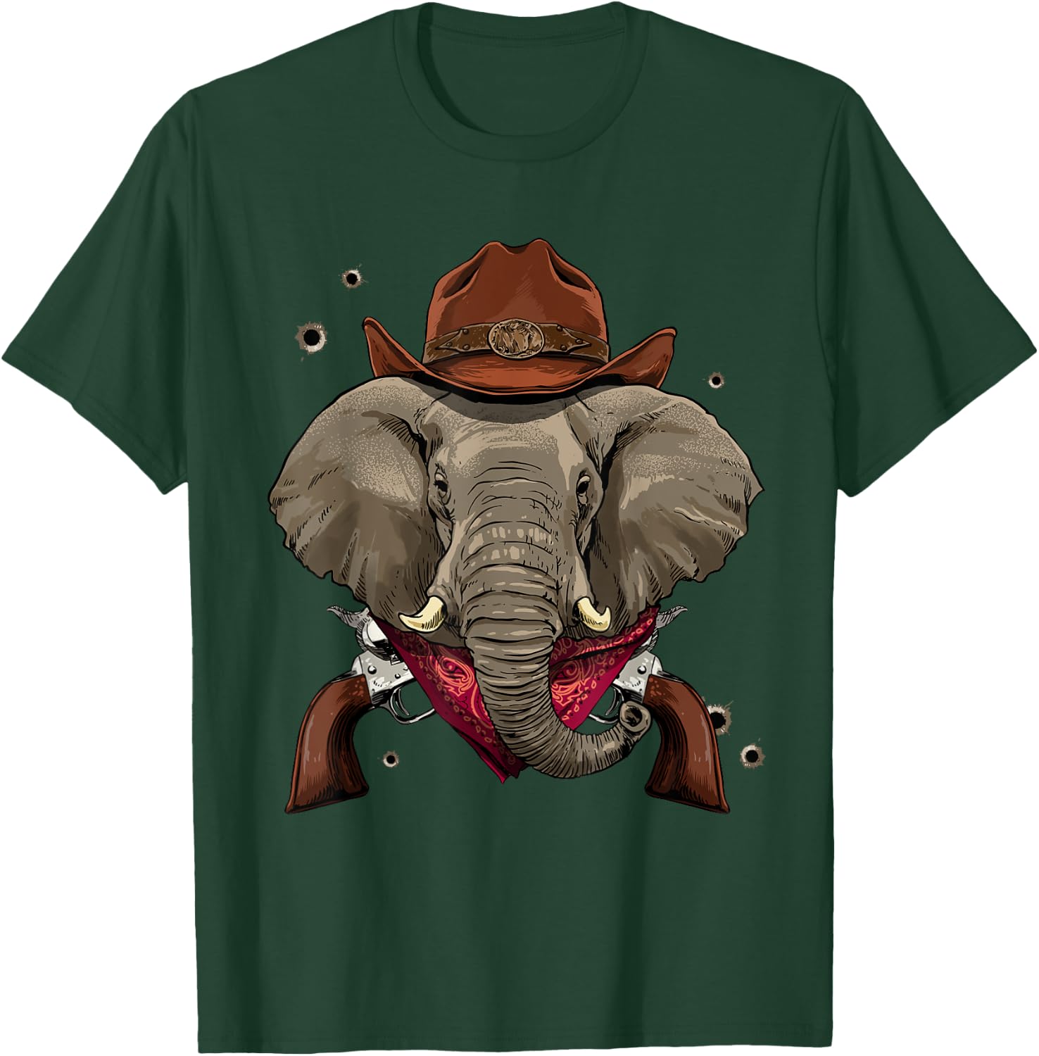 Cowboy Elephant Western Rodeo Cowboy Hat and Bandana T-Shirt - T-Shirt | Forest