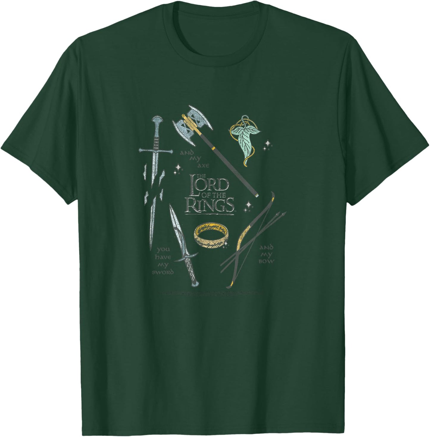 Lord of The Rings Fellowship Weapons Grid Small T-Shirt - T-Shirt | Forest