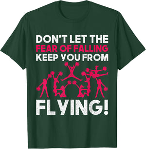 Funny Cheerleader Flying and Falling Cheerleading Design T-Shirt - T-Shirt | Forest
