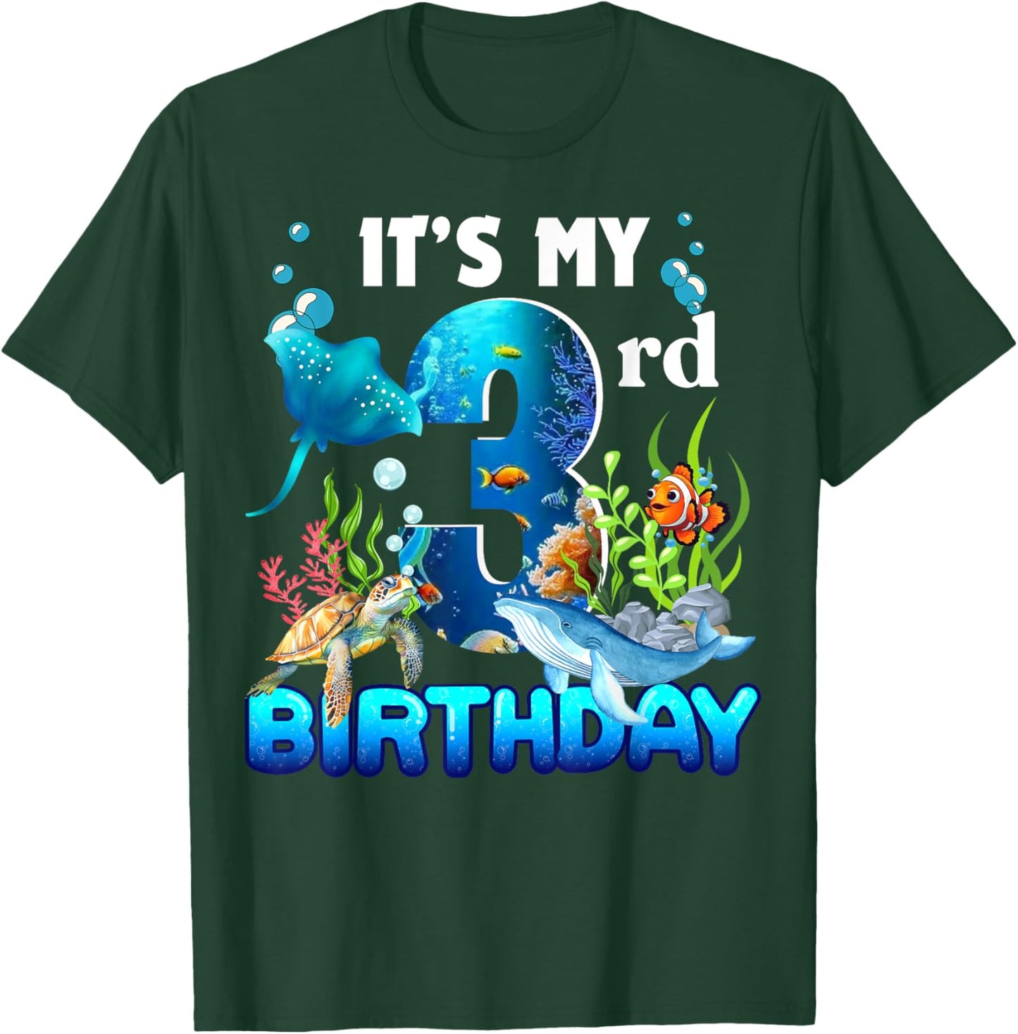 It's My 3rd Birthday Party Ocean 3 Years Old Sea Fish B-Day T-Shirt - T-Shirt | Forest