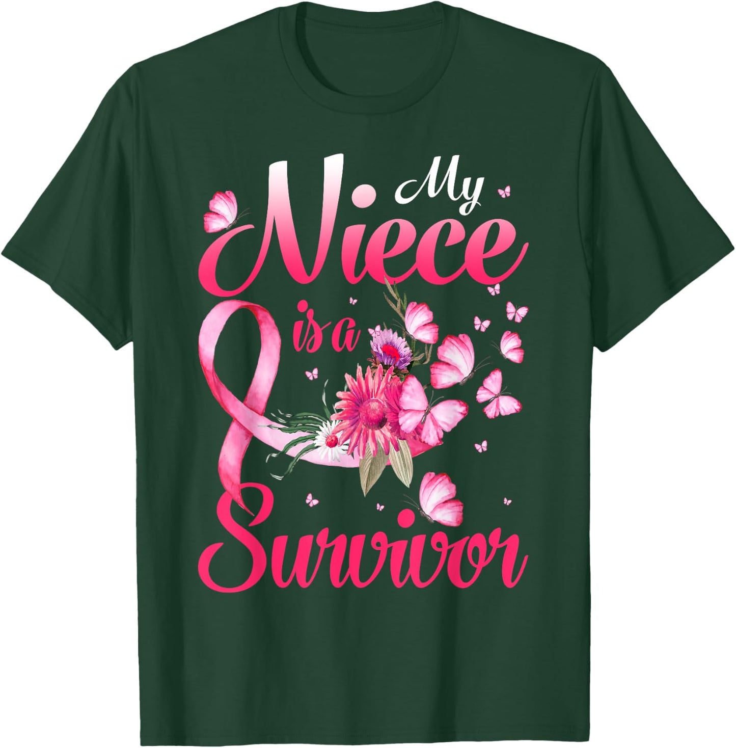 My Niece Is A Survivor Butterfly Breast Cancer Awareness T-Shirt - T-Shirt | Forest