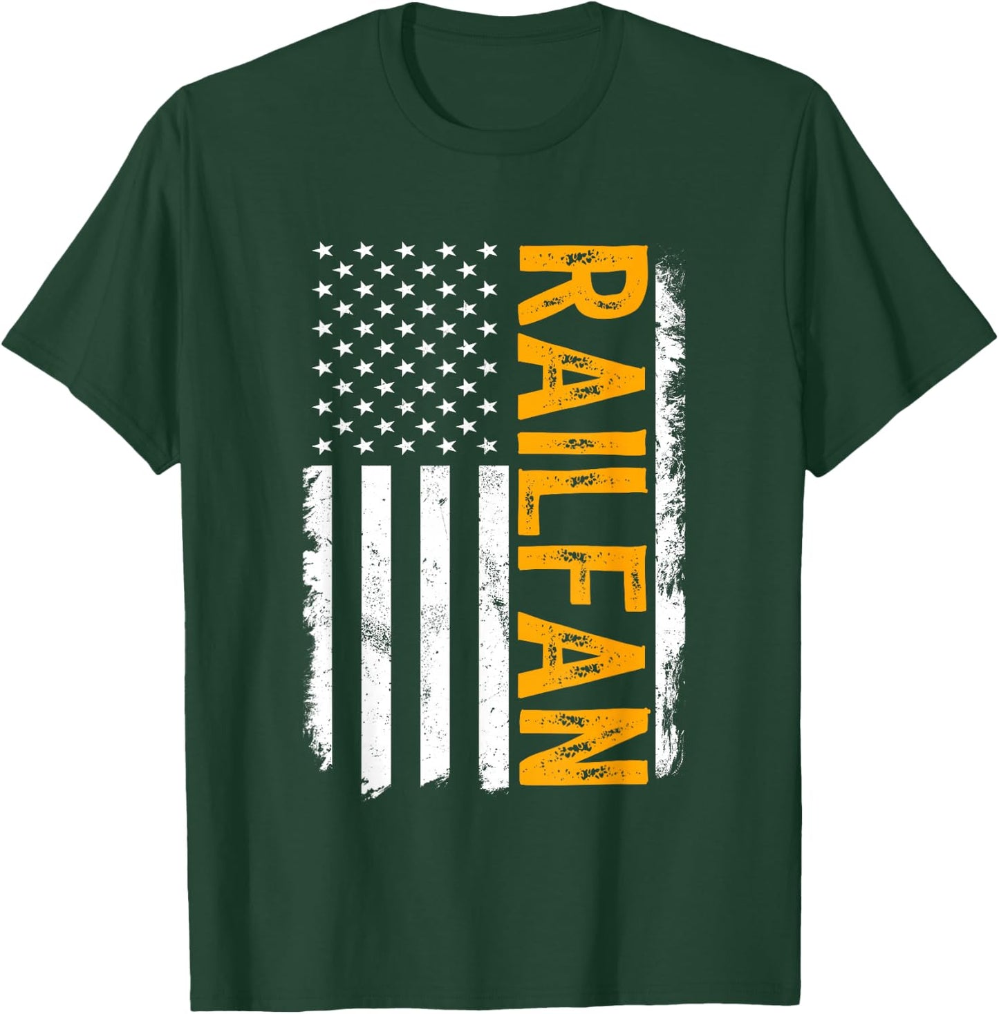Railfan American Flag, Train Buff, Rail Buff, Trainspotter T-Shirt - T-Shirt | Forest