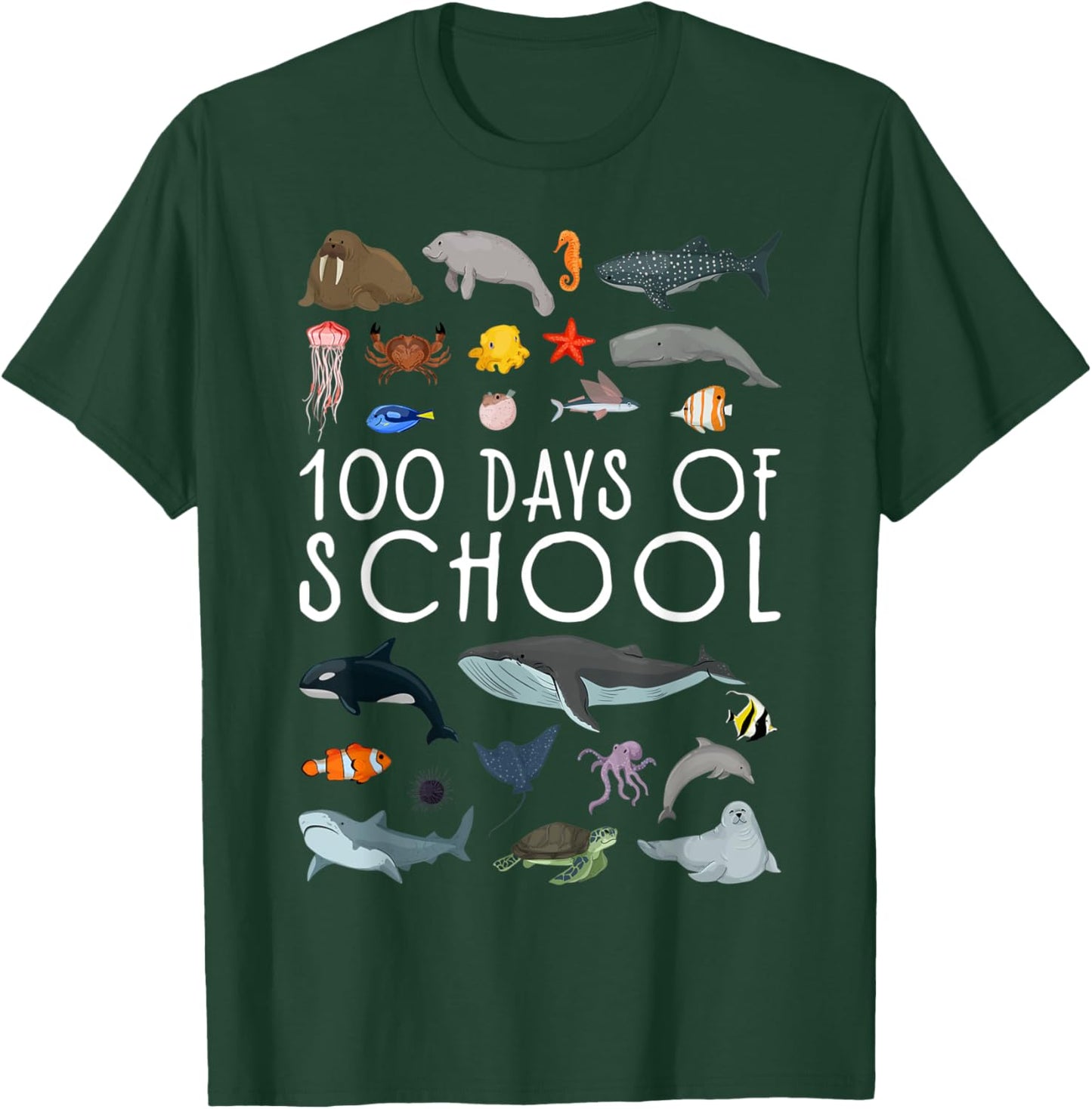 Sea Animals 100 Days of School Cute Sea Animals Boys Girls T-Shirt - T-Shirt | Forest