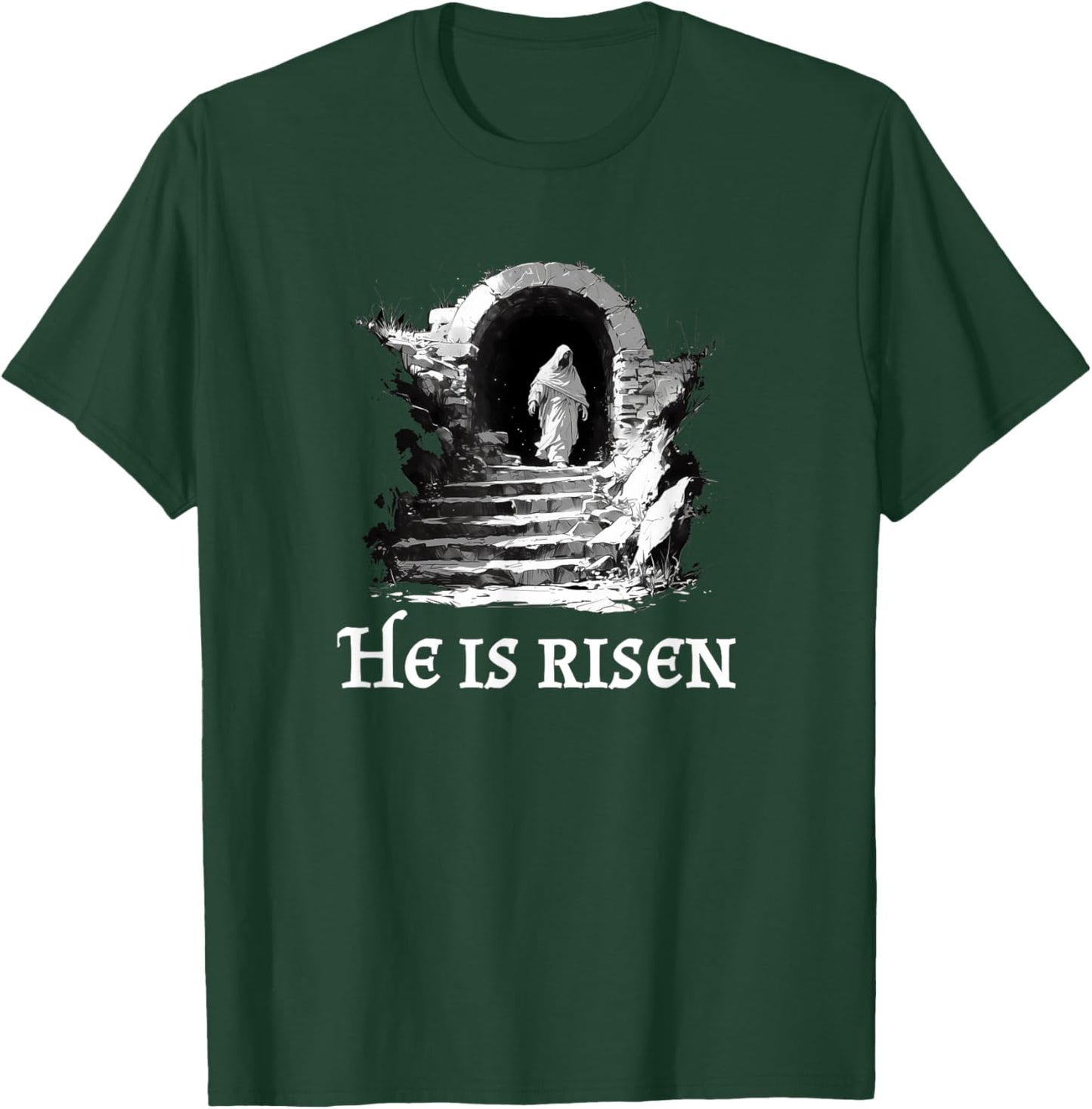 He Is Risen! Cross Jesus, Easter Day Christians Vintage Gift T-Shirt - T-Shirt | Forest
