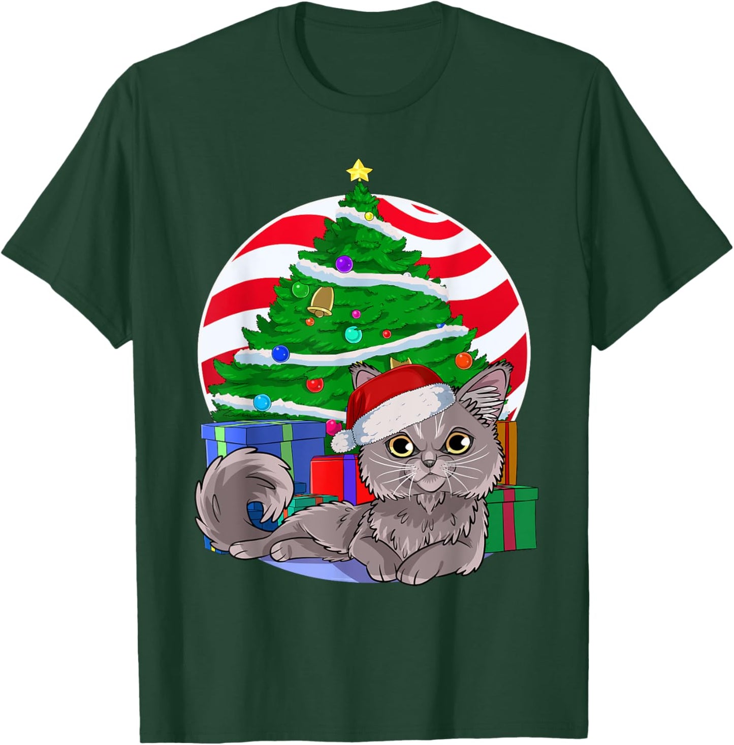 Nebelung Cat Cute Santa Christmas Tree Xmas Decor T-Shirt - T-Shirt | Forest