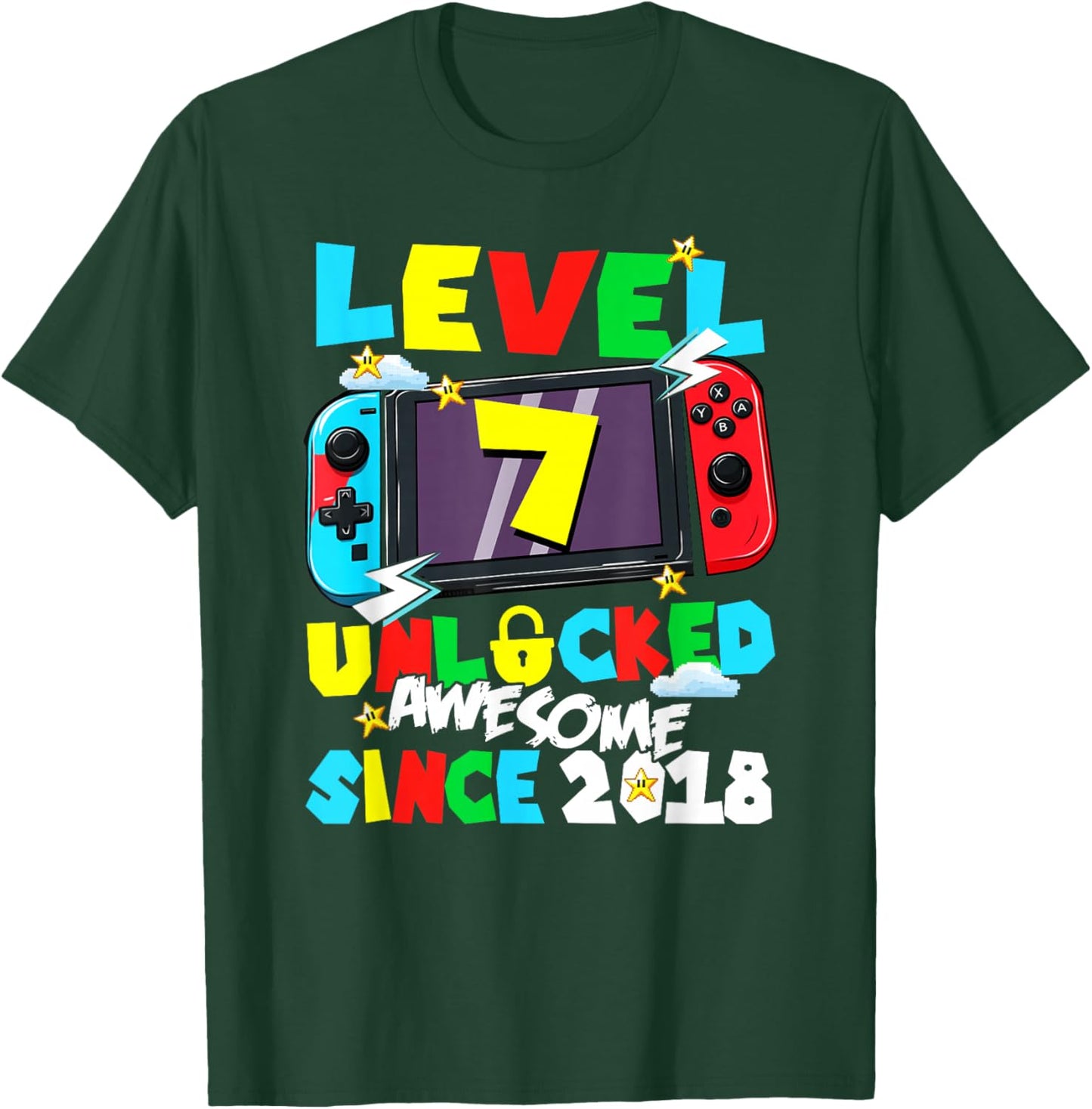 Level 7 Unlocked Awesome Since 2018 7th Birthday Video Gamer T-Shirt - T-Shirt | Forest
