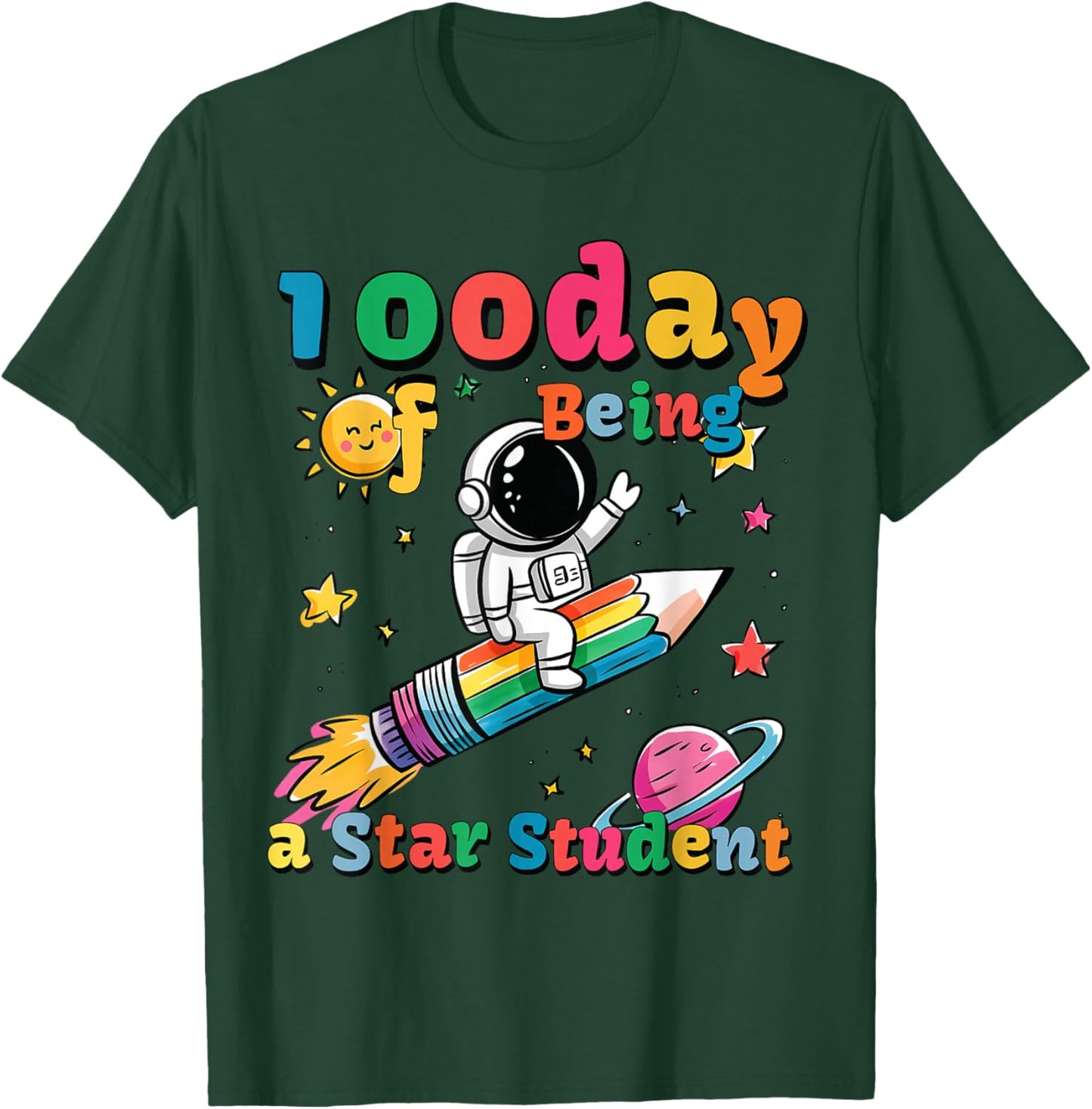 100th Day of School Kids 100 days of being a star student T-Shirt - T-Shirt | Forest