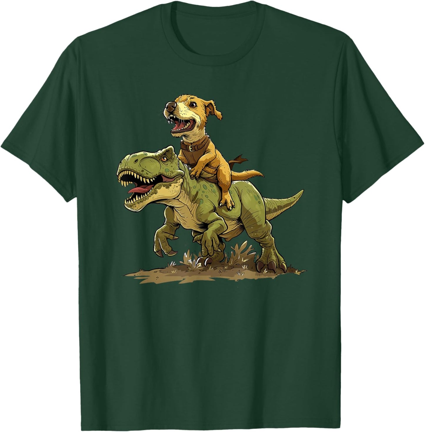 Funny Dog Riding A Dinosaur - Doggosaur - Dinosaur Dog T-Shirt - T-Shirt | Forest
