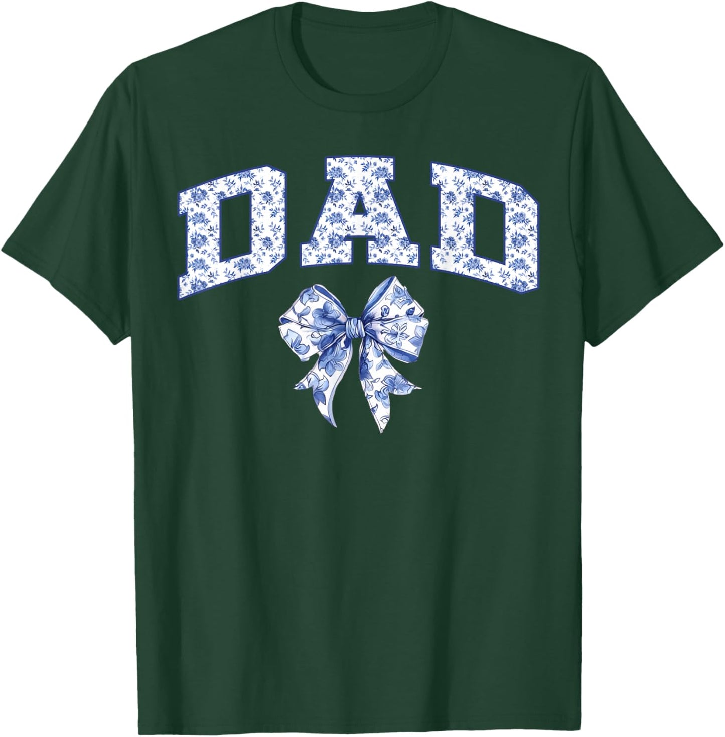 Dad Coquette Toile Blue Bow Floral Family Matching T-Shirt - T-Shirt | Forest