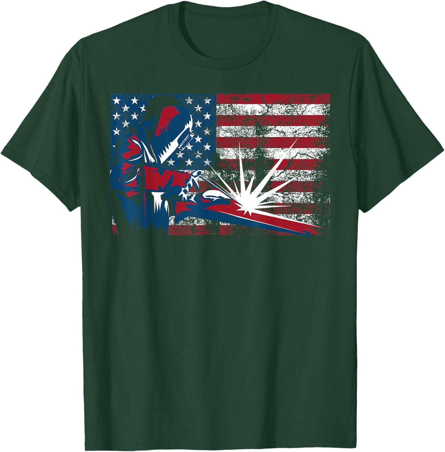 Welder American Flag | Cute Lit Operator Funny US Gift Women Girls Kids Men T-Shirt - T-Shirt | Forest