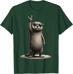 Retro Otter Rock On Music Funny Gift Men Women Boy Girl Kid T-Shirt - T-Shirt | Forest