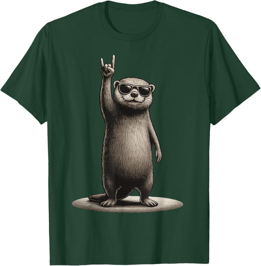 Retro Otter Rock On Music Funny Gift Men Women Boy Girl Kid T-Shirt - T-Shirt | Forest