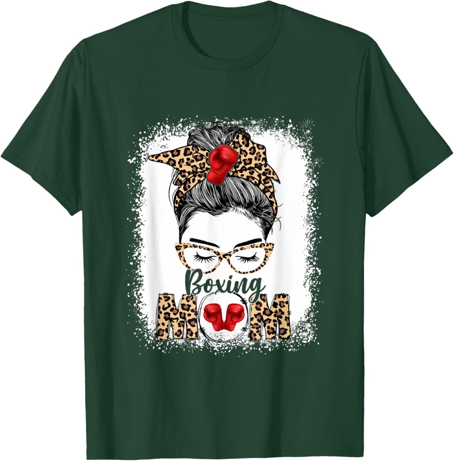 Funny Boxing Gloves Messy Bun Boxing Mom T-Shirt - T-Shirt | Forest