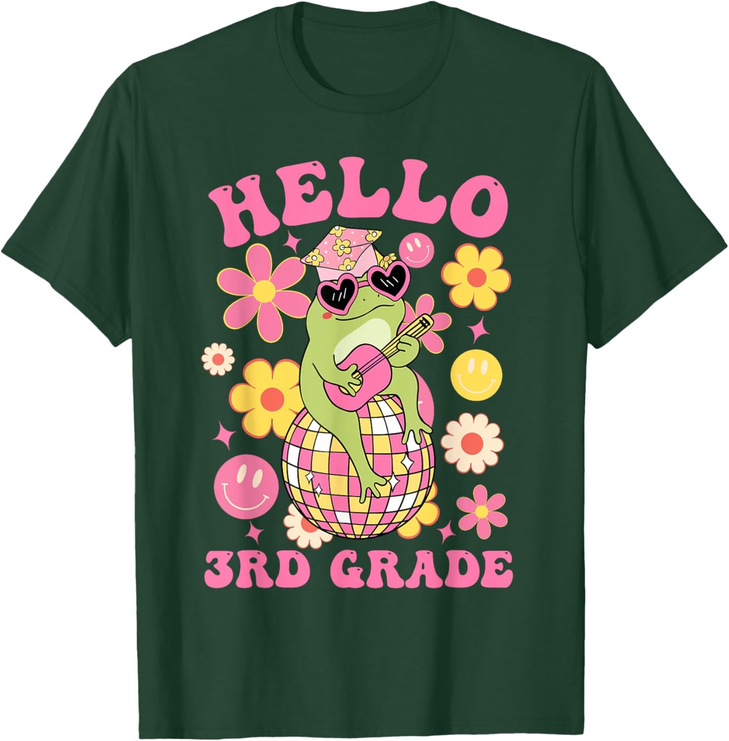 Hello Third 3rd Grade-Back To School Groovy Frog Funny Kids T-Shirt - T-Shirt | Forest