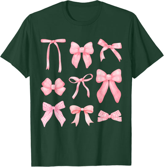 Pink Bow and Ribbon Cute Graphic for Girl Women T-Shirt - T-Shirt | Forest