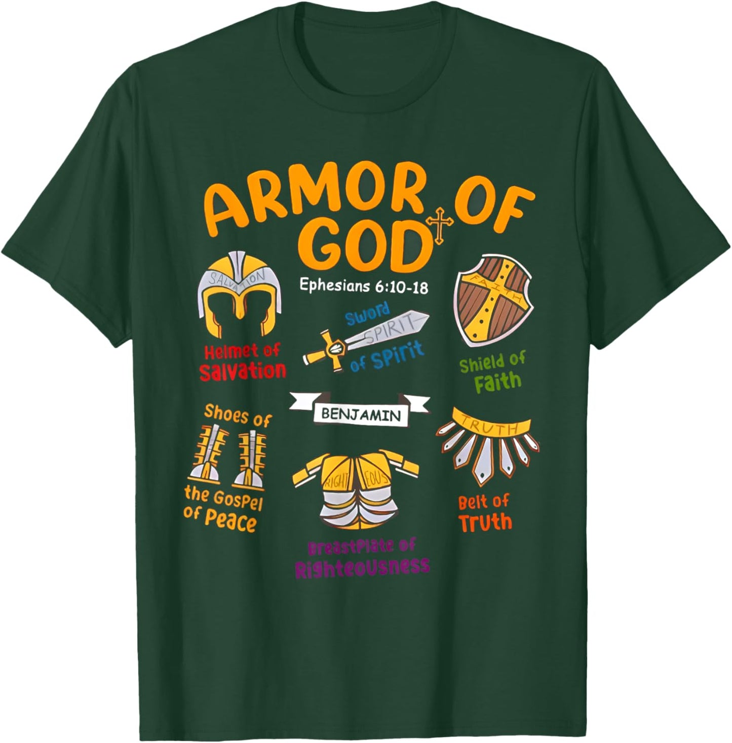 Armor of God Kids Christian Toddler Jesus Shield Ephesians T-Shirt - T-Shirt | Forest