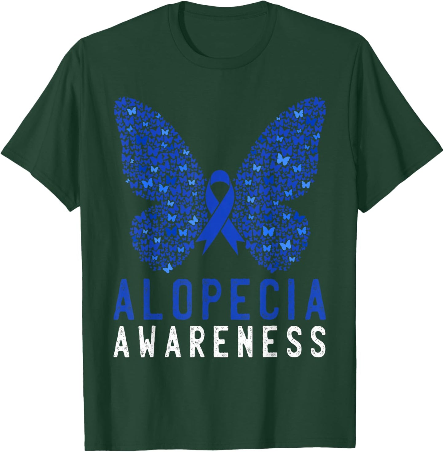 Butterfly Alopecia Awareness Blue AA Ribbon Support Warrior T-Shirt - T-Shirt | Forest