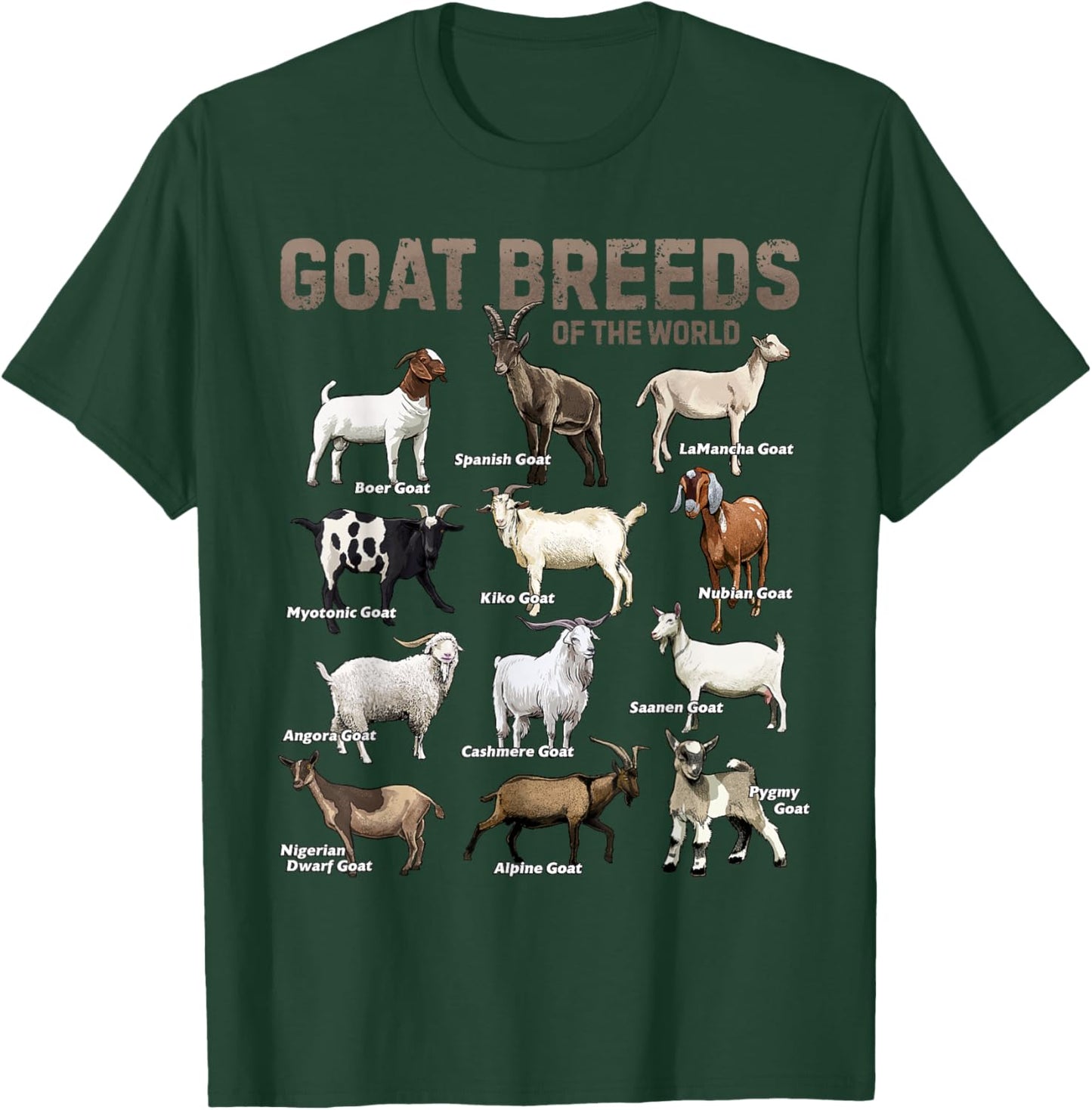 Educational Goat Shirt Goat Breeds Farm Animals of the World T-Shirt - T-Shirt | Forest