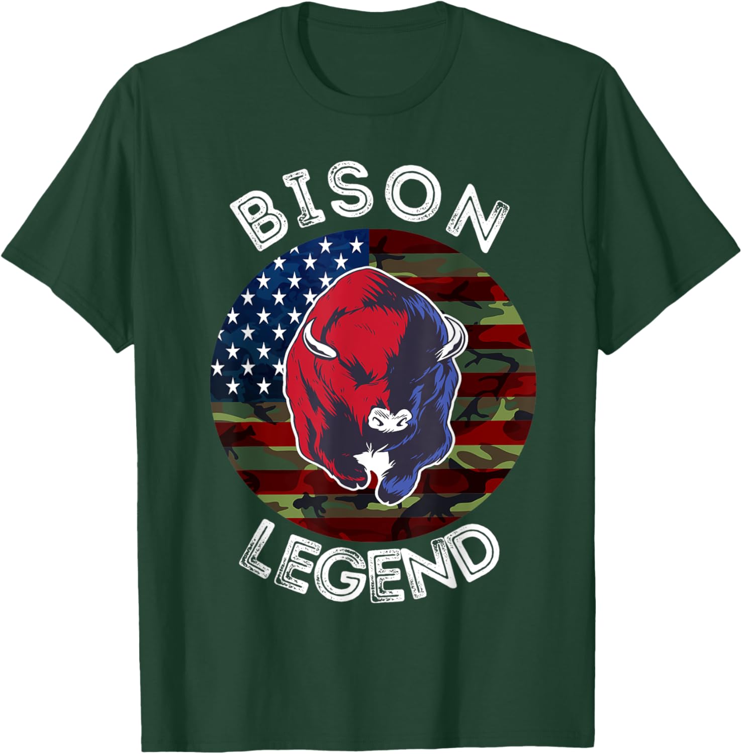 Bison Legend American Flag USA Camouflage Buffalo Cattle T-Shirt - T-Shirt | Forest