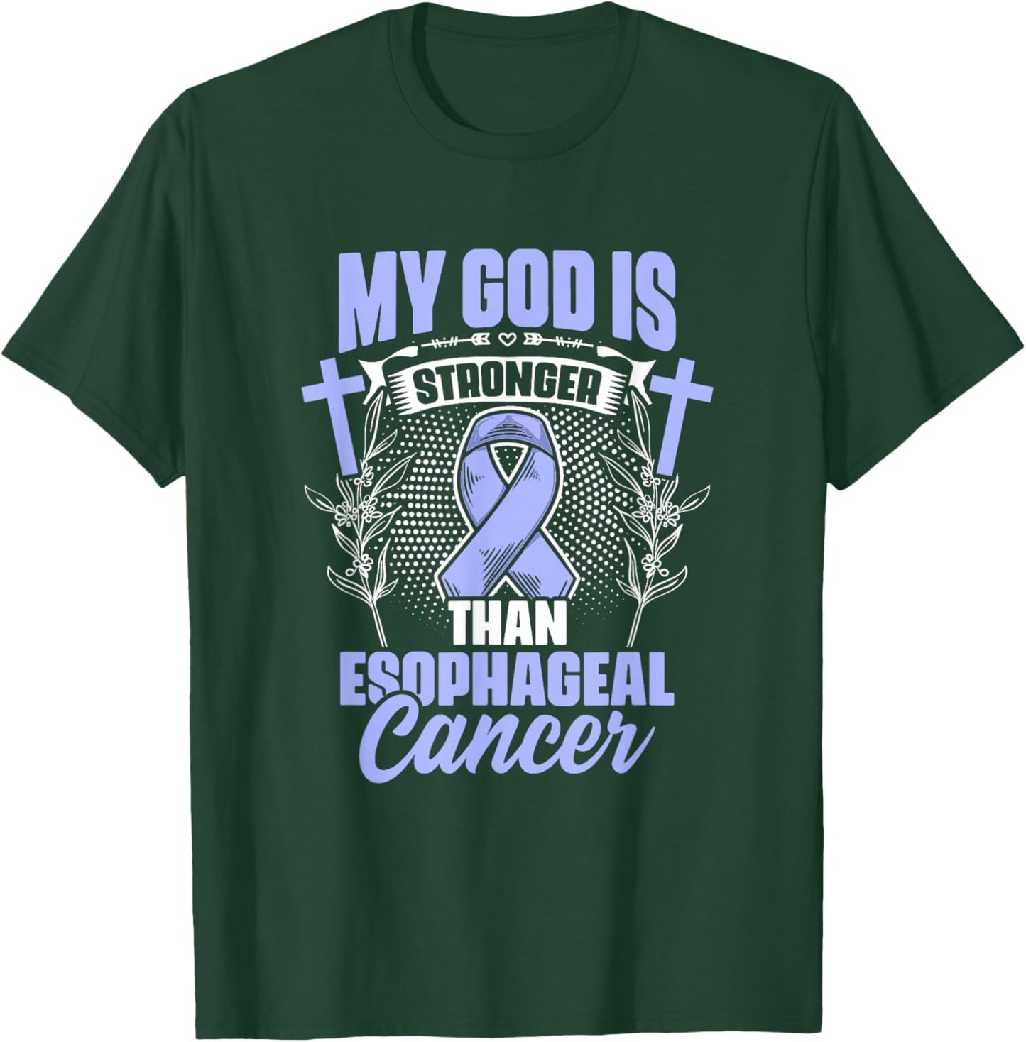 Esophageal Cancer Awareness Apparel Esophagus God Stronger Than Esophageal Cancer Awareness - -Adults - Black - Small - Short Sleeve - Cotton Blend - Modern - Cancer Awareness Design T-Shirt - T-Shirt | Forest
