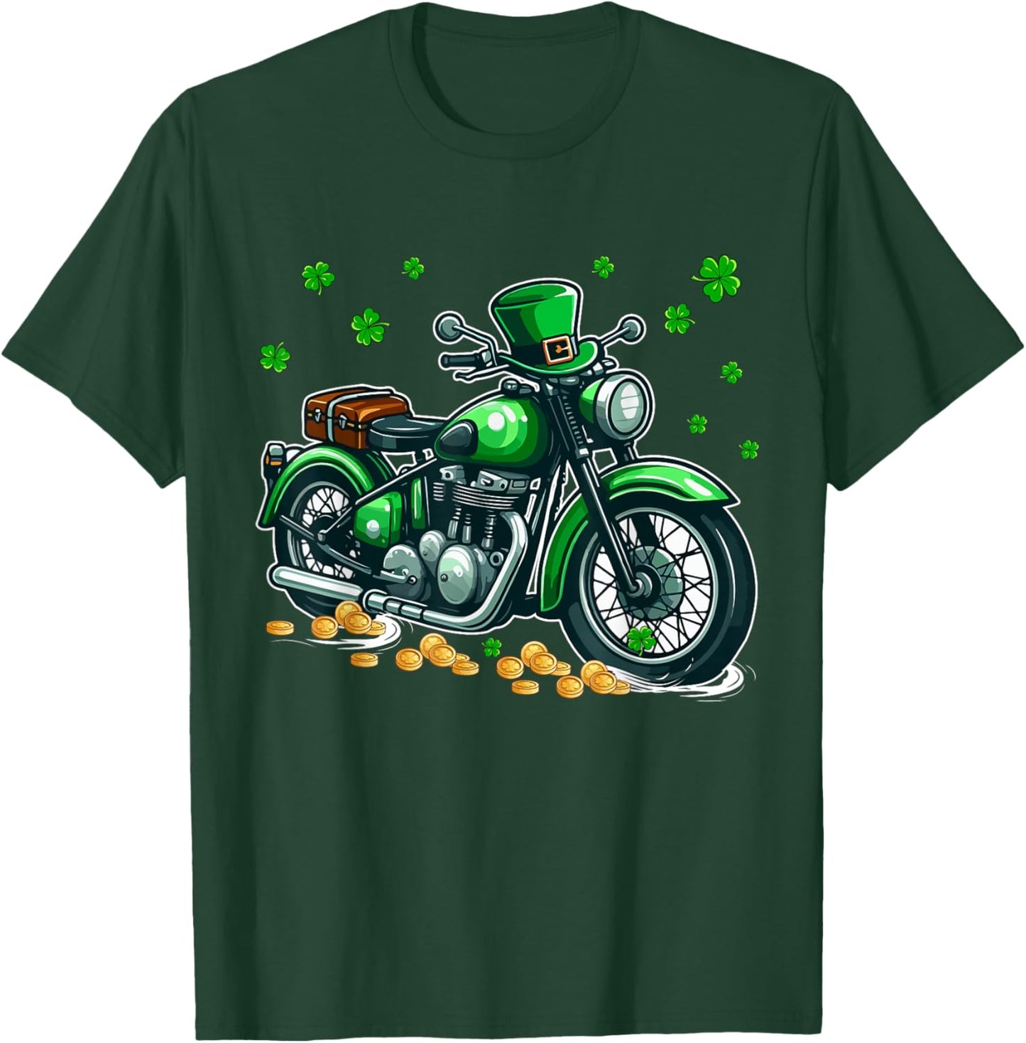Patrick's Day Motorcycle Shamrocks Lucky Patrick's Day Coin T-Shirt - T-Shirt | Forest