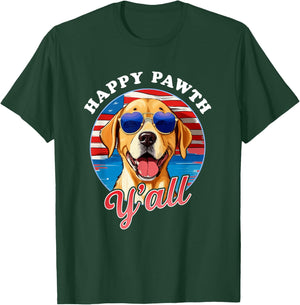 Happy Pawth Y'All Labrador July 4th Dog Lover Graphic Women Kids Men T-Shirt - T-Shirt | Forest
