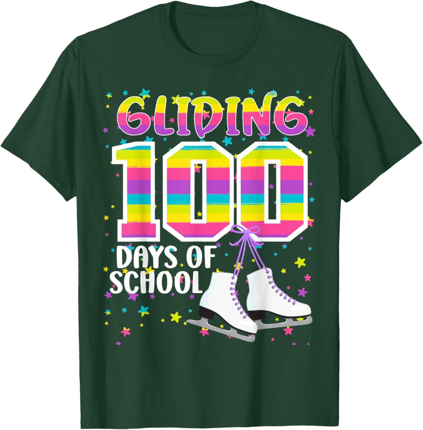 Gliding 100 days of School Kids Teachers Ice Skating 100 Day T-Shirt - T-Shirt | Forest