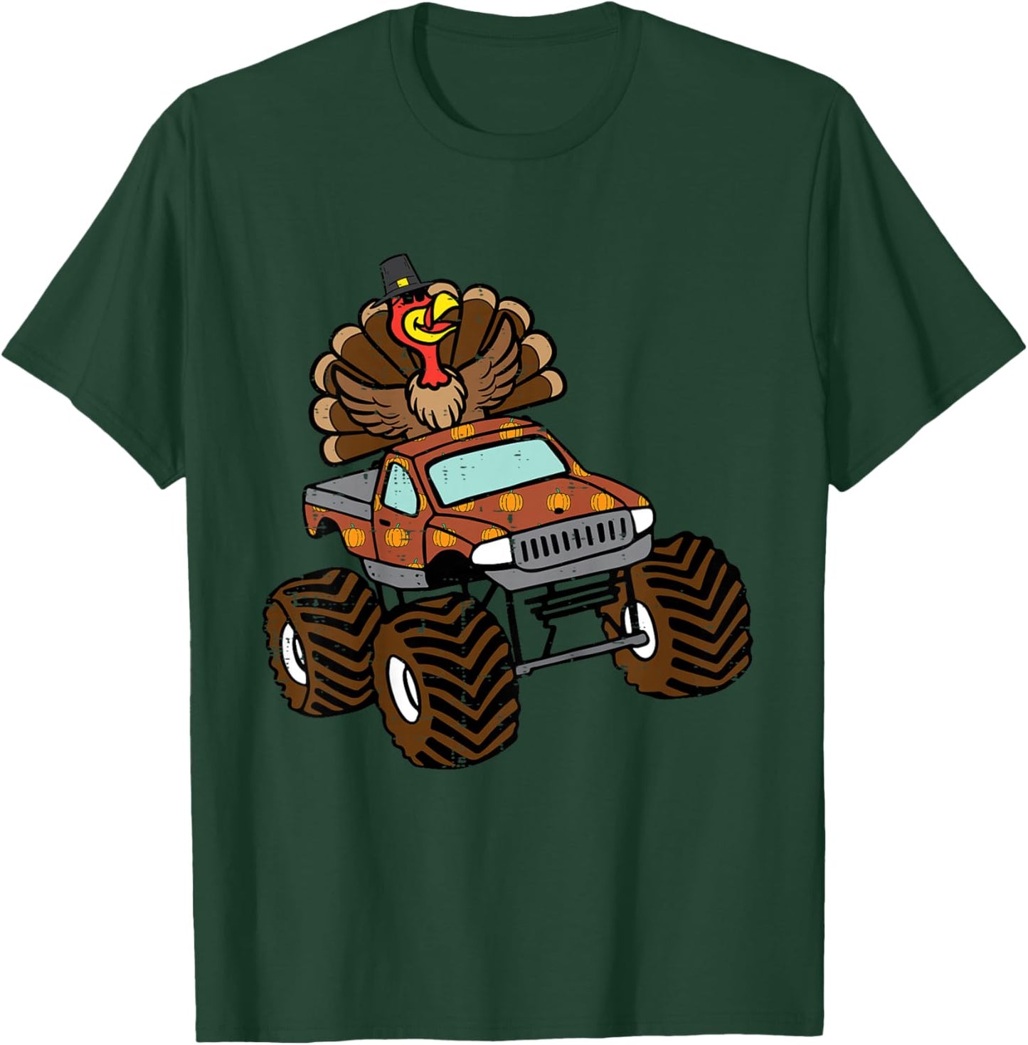 Kids Thanksgiving Turkey On Monster Truck Toddler Boys Kids Youth T-Shirt - T-Shirt | Forest