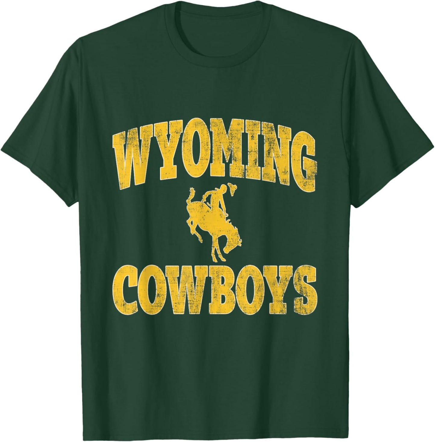 Vintage Wyoming Retro Cowboy Riding A Bucking Horse T-Shirt - T-Shirt | Forest