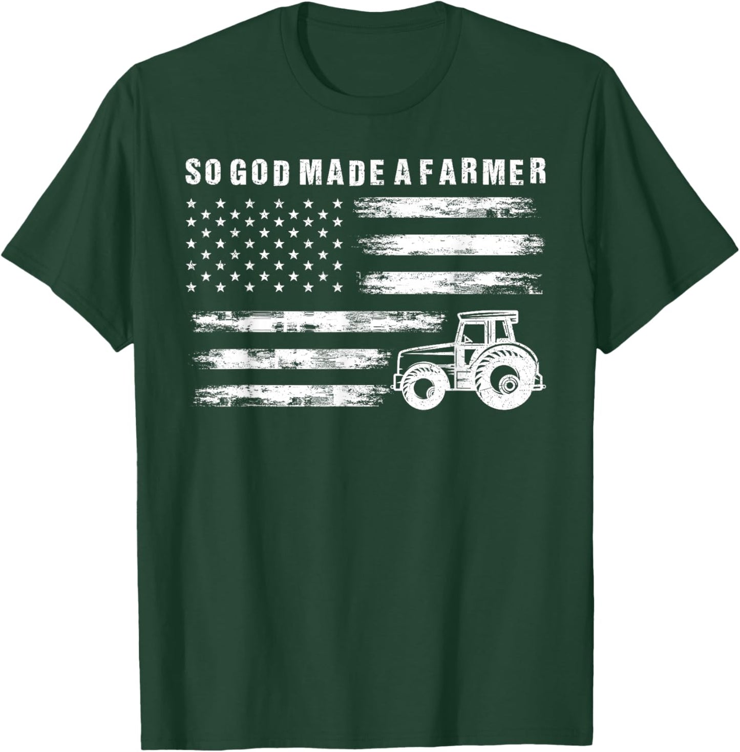 So God Made A Farmer Retro American Flag Tractor T-Shirt - T-Shirt | Forest