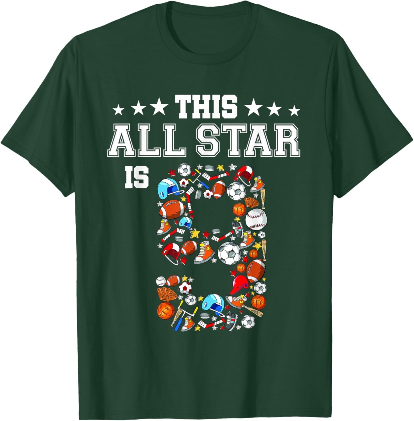 9th Birthday Outfit Girl Boy 9 Year Old Bday Sports Baller T-Shirt - T-Shirt | Forest