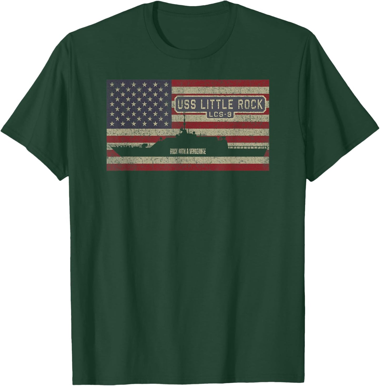 USS Little Rock LCS-9 Littoral Combat Ship USA American Flag Kids Men T-Shirt - T-Shirt | Forest