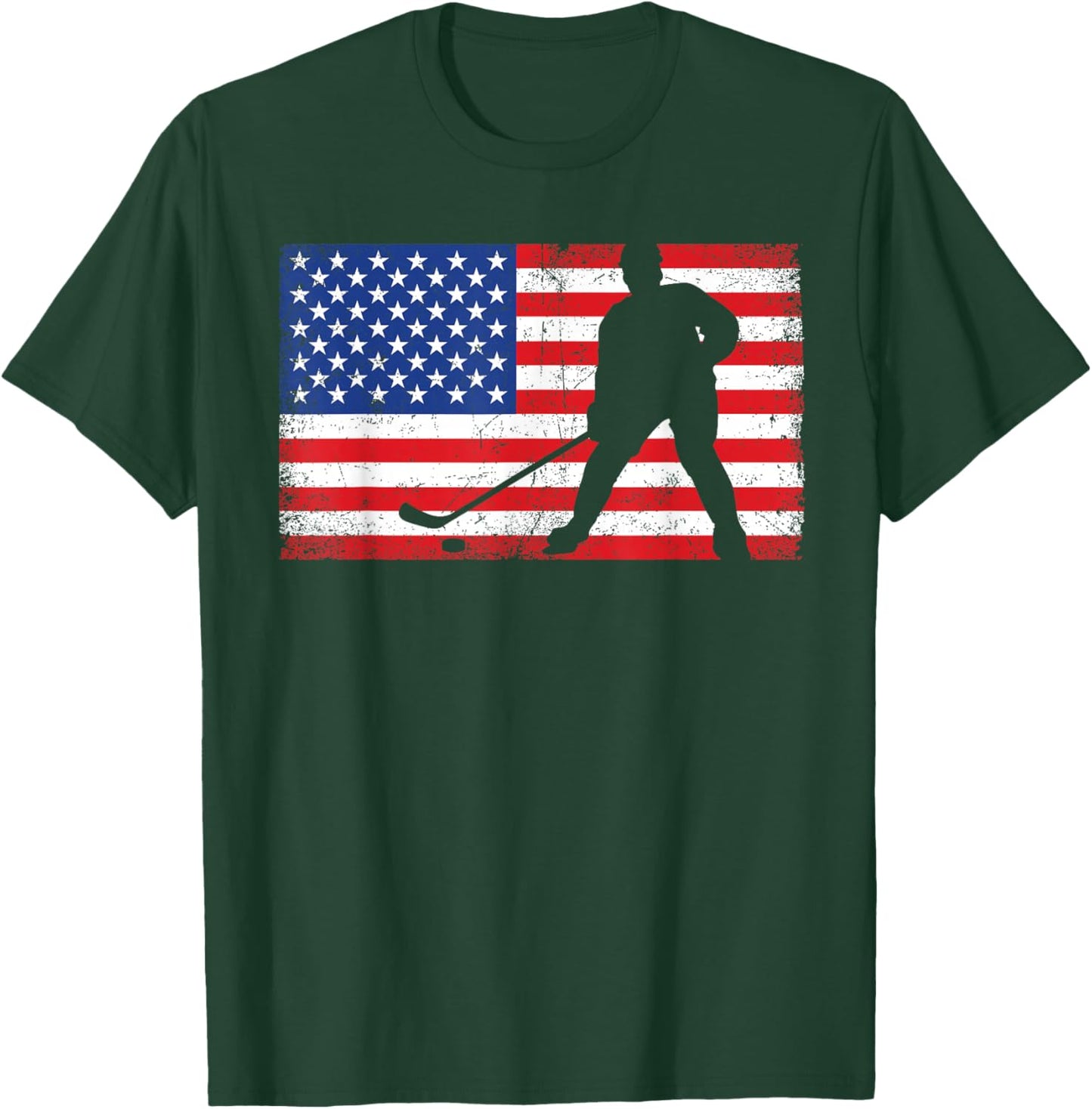 Red White Blue USA Flag Ice Hockey Player 4th of July T-Shirt - T-Shirt | Forest