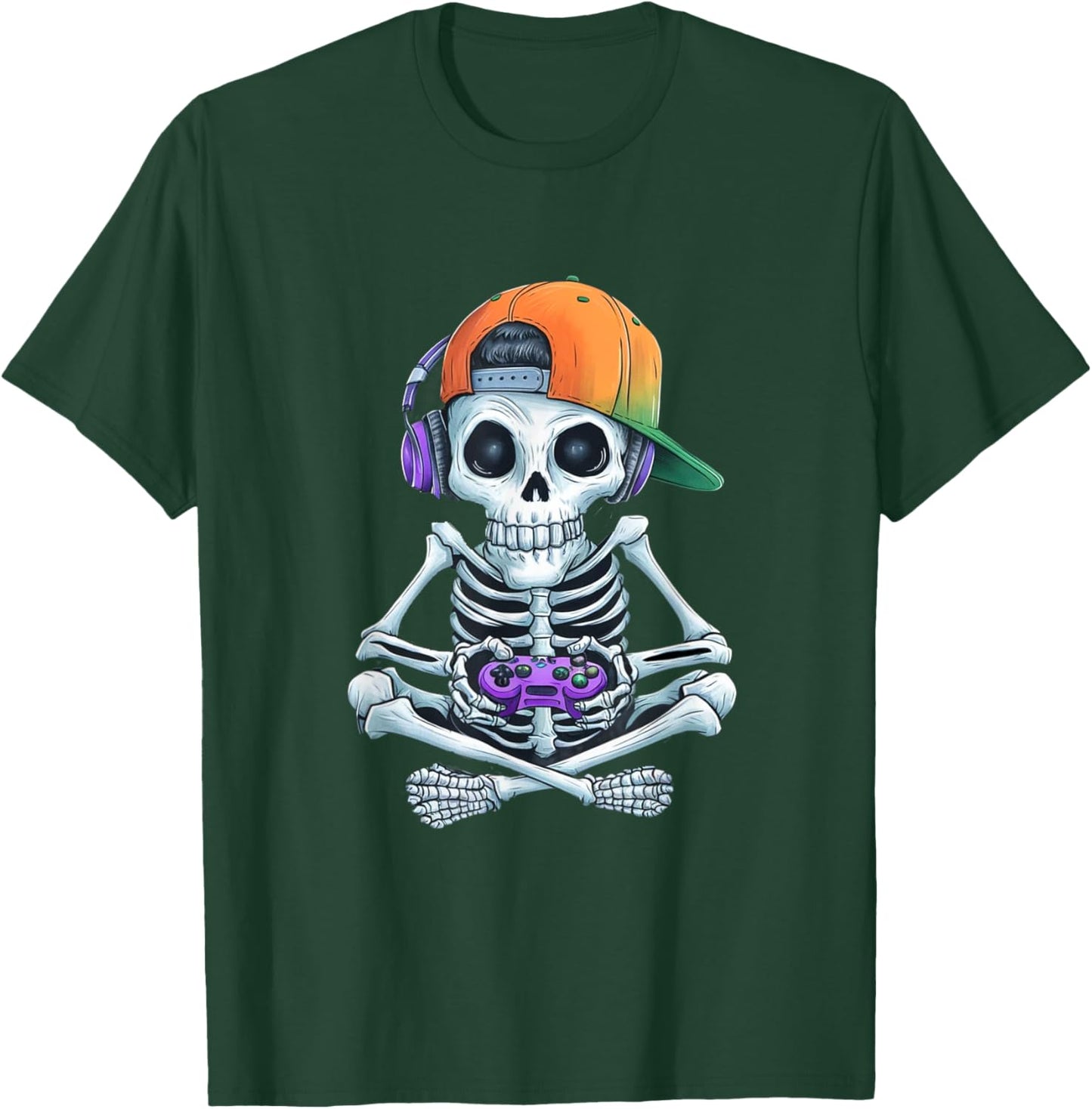 Gaming Skeleton Halloween Funny Gamer Boys kids Men T-Shirt - T-Shirt | Forest