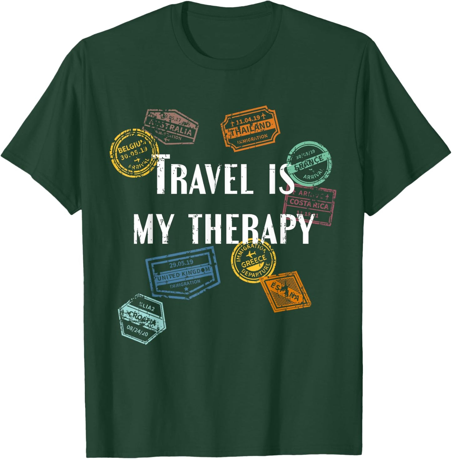 Travel Is my Therapy Distressed World Traveler Passport T-Shirt - T-Shirt | Forest